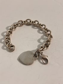Tiffany & Co Sterling Silver Heart Tag Charm Chain Link Bracelet 7"