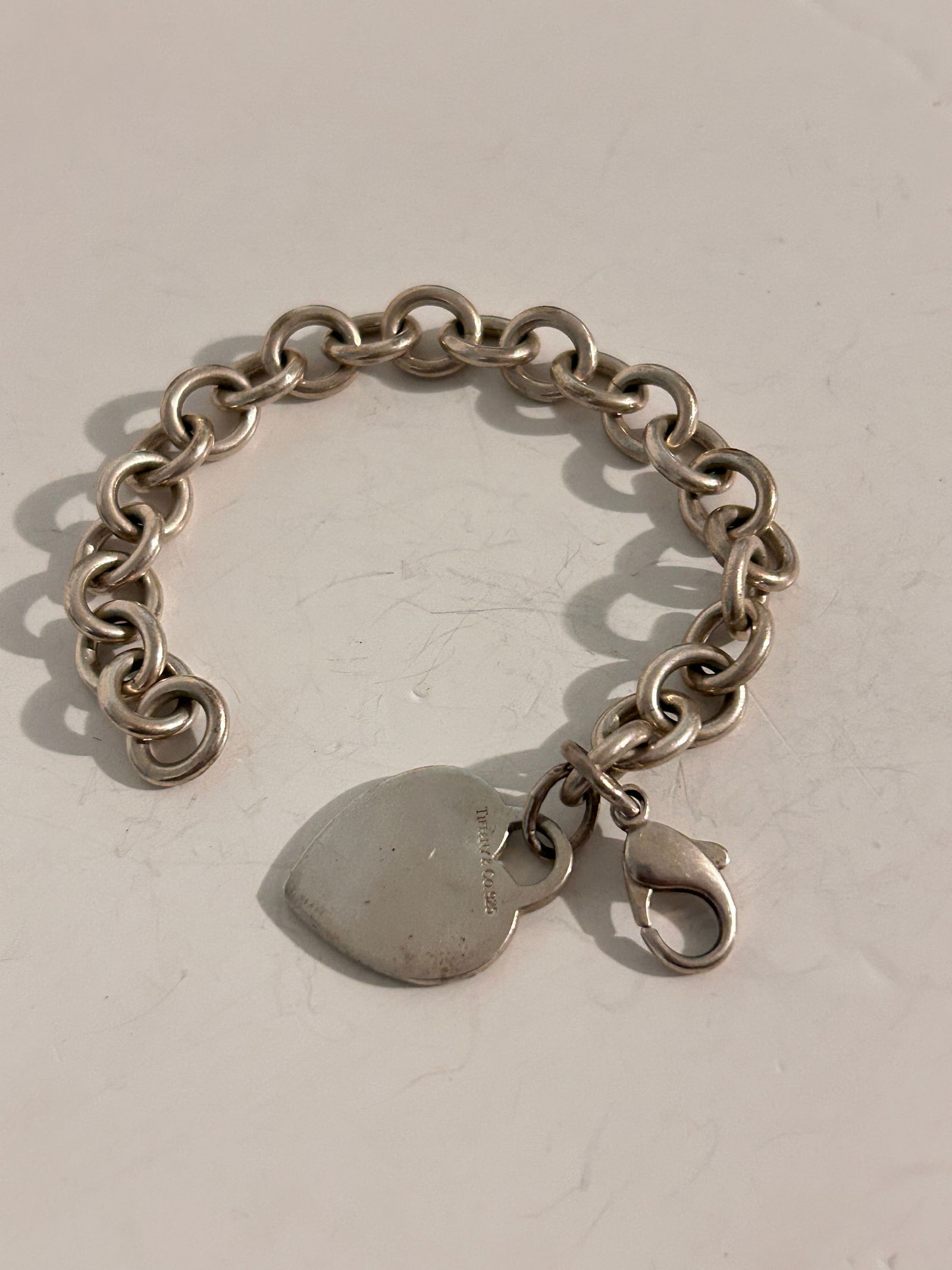 Tiffany & Co Sterling Silver Heart Tag Charm Chain Link Bracelet 7" (1 of 4)