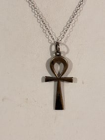 Vintage Sterling Silver Key of life pendant Necklace 18"