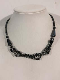 Vintage Hematite/black bead Necklace Sz 16"