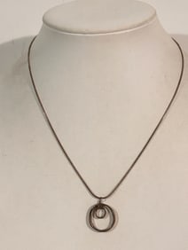Vintage Sterling Silver Modernist pendant Necklace 16"