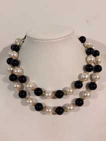 Vintage Faux Pearl Gold bead Necklace Sz 35"