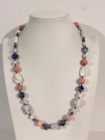 Vintage heavy Gem Stone bead Necklace Sz 24"