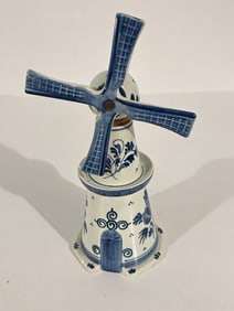 Vintage Wind Mill HOPPE Holland Delft Blue Hand Painted Porcelain Spirit Bottle Decanter