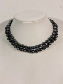 Vintage Hematite/black brad Necklace Sz 29"