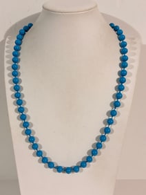 Vintage blue bead glass Necklace Sz 25"