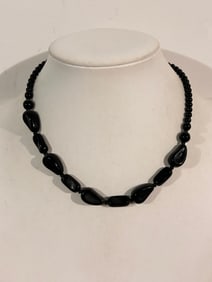 Vintage black glass bead choker Necklace Sz 15"