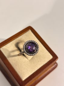 Pandora Sterling Silver Purple Brilliant Legacy Ring Sz 8