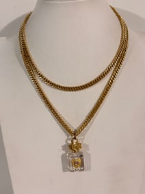 Vintage clear Acrylic Gold tone Necklace pendant Sz 34"