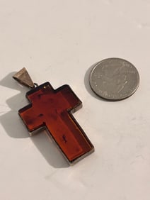 Vintage Sterling Silver Amber cross Pendant