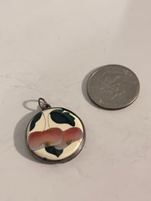 Vintage Sterling Silver Ceramic Apple Pendant