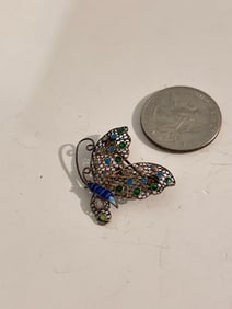 Vintage Sterling Silver enamel filigree butterfly Brooch