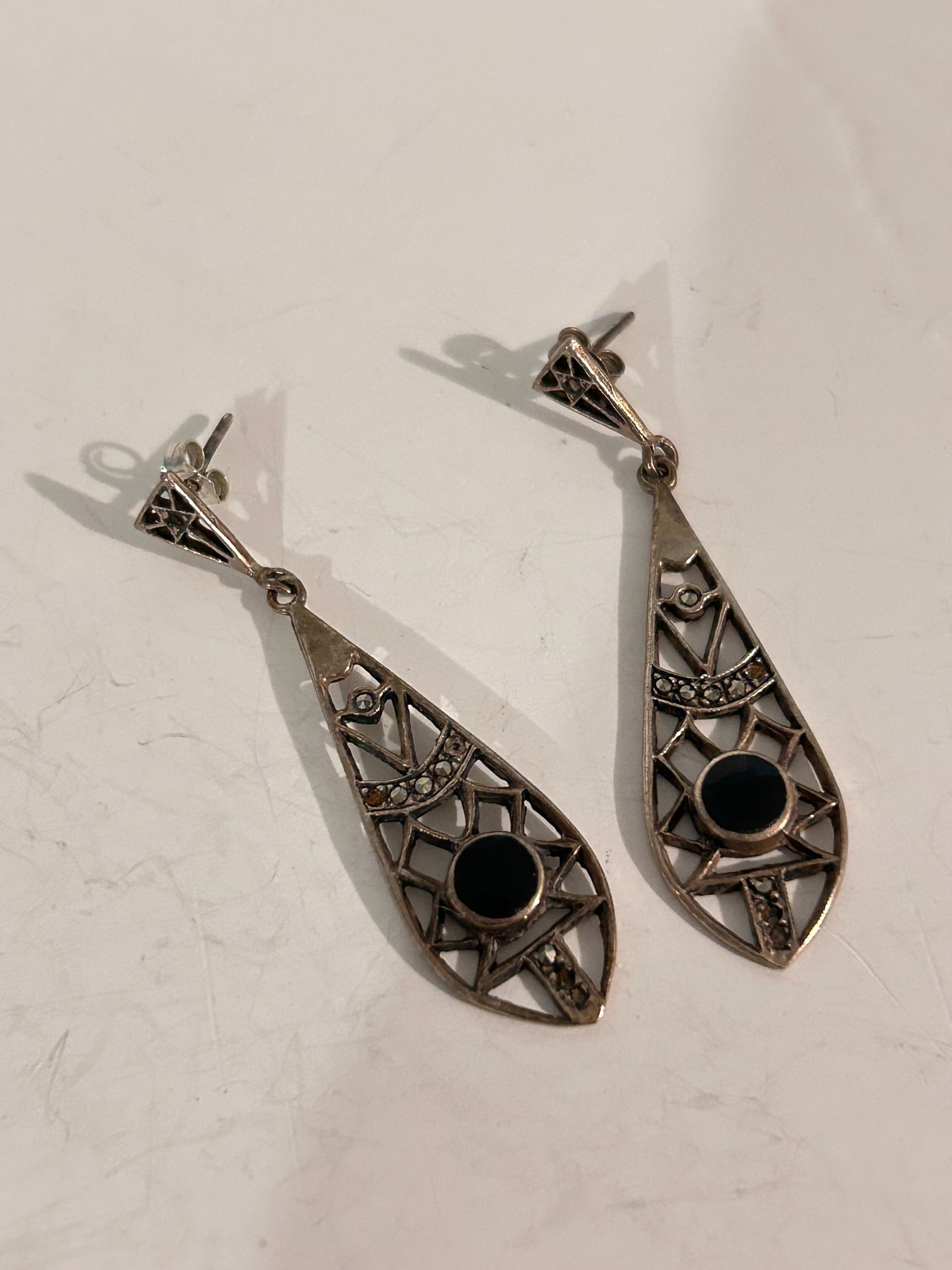 Vintage Sterling Silver onyx teardrop Earrings (1 of 4)