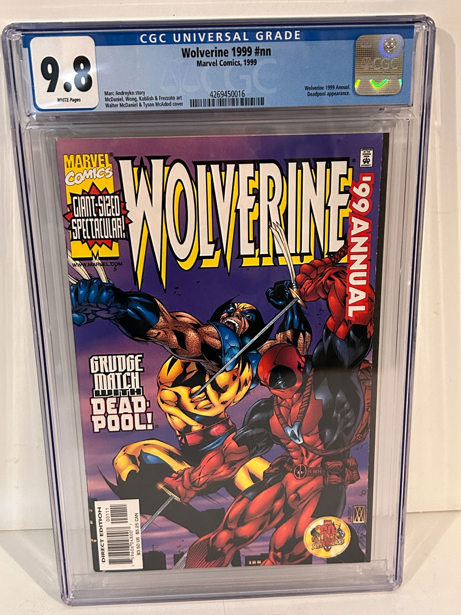 Vintage Comic Book WOLVERINE 1999 Annual CGC 9.8 WP Deadpool And Wolverine (1 of 2)
