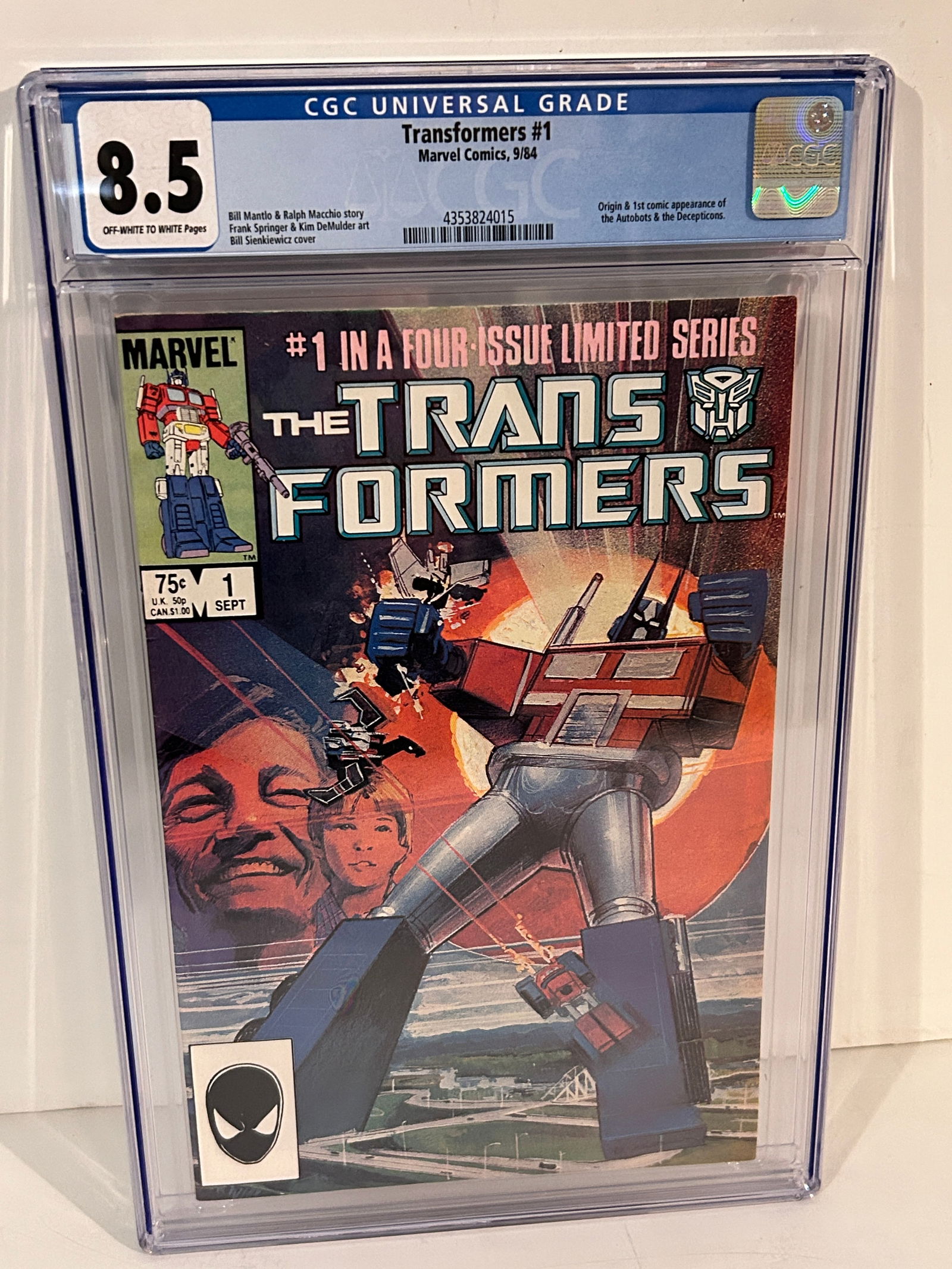 Transformers #1 Marvel Comics 9/84 Origin Autobots Decepticons CGC 8.5 (1 of 2)