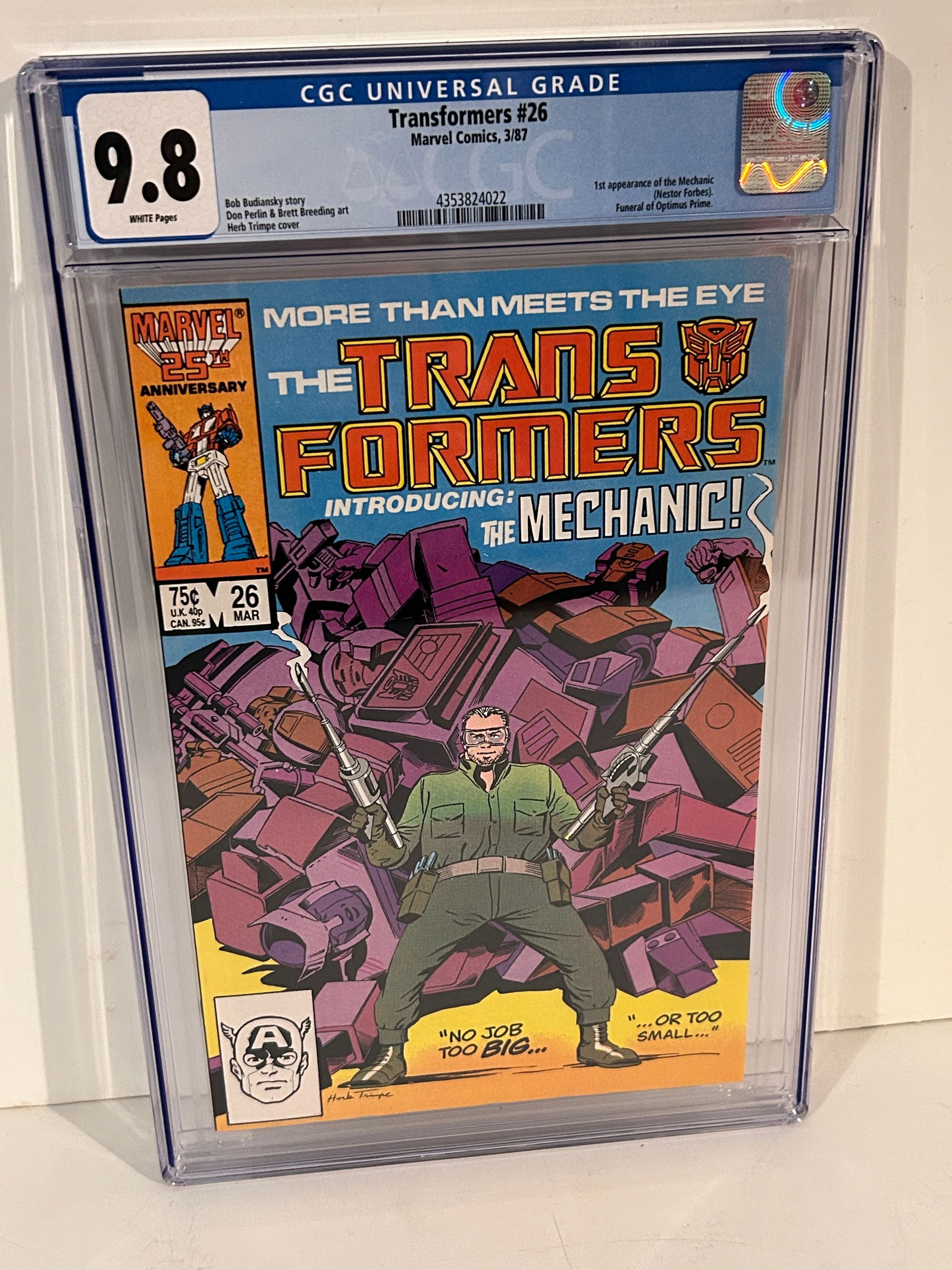Vintage Comic Book Transformers #26 CGC 9.8 1st Appearance of the Mechanic Funeral of Optimus (1 of 2)