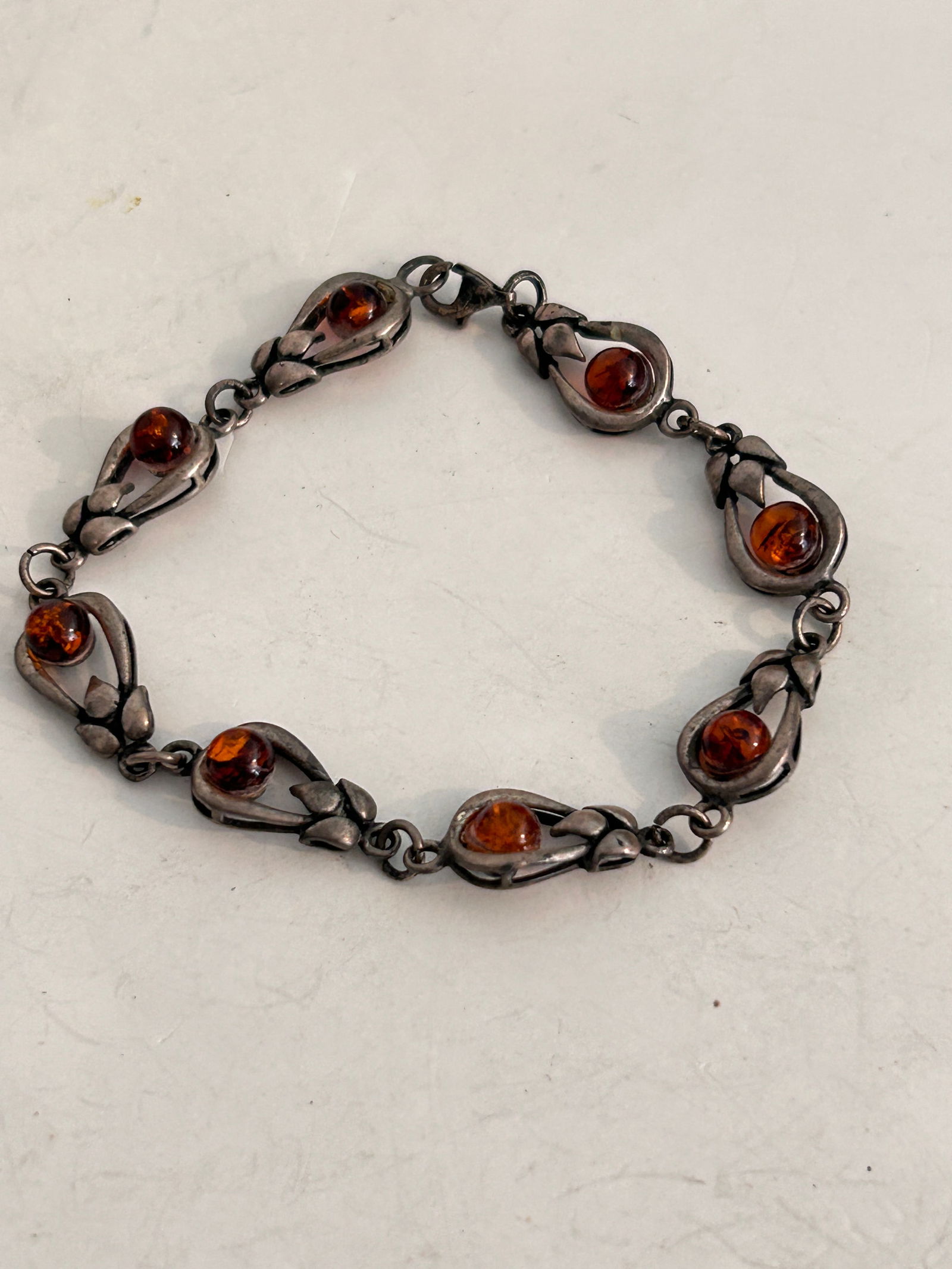Vintage Sterling Silver Amber Bracelet 7 1/2" (1 of 4)