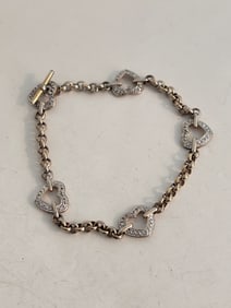 Vintage Sterling Silver heart Bracelet 8"