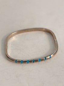 Vintage 950 Silver Turquoise hinged Bracelet 7"