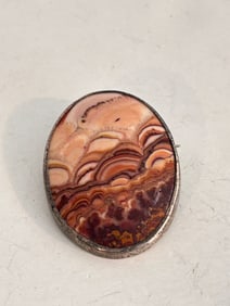 Vintage Sterling Silver Agate Brooch