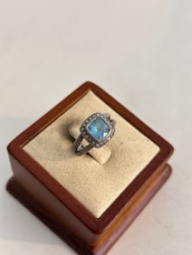 David Yurman Sterling Silver 14mm Albion Ring Blue Topaz and Diamonds size 6