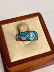 Vintage Sterling Silver Blue Opal Ring Sz 6