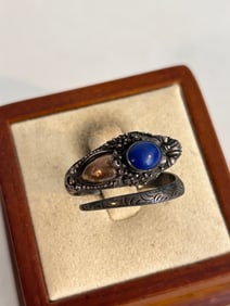 Vintage Sterling Silver Blue Lapis Snake Ring Sz 8
