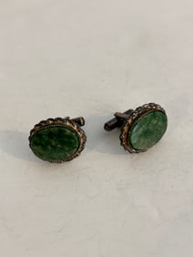 Vintage Nephrite Sterling Silver Cuff