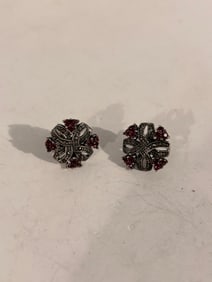 Vintage Sterling Silver Amethyst marcasite Earrings
