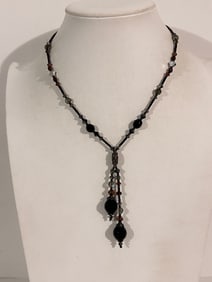 Vintage Sterling Silver glass crystal tassle Necklace Sz 18"
