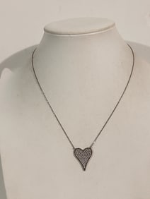 Vintage Sterling Silver heart rhinestone Necklace Sz 16"