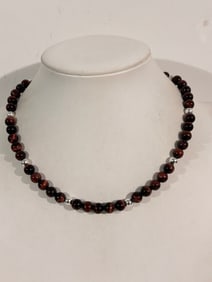 Vintage tigers eye bead Sterling Silver Necklace Sz 16"