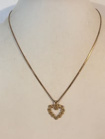 Vintage Sterling Silver floral heart pendant Necklace Sz 17"