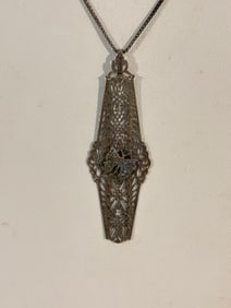 Vintage Sterling Silver filigree butterfly pendant Necklace Sz 20"