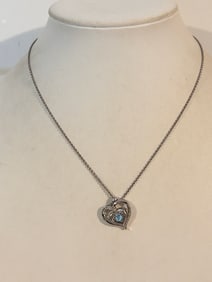Vintage Sterling Silver heart tested Topaz pendant Necklace Sz 16"