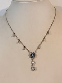 Vintage Sterling Silver blue Topaz pendant Necklace Sz 15"