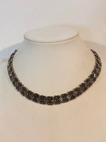 Vintage heavy heart Sterling Silver marcasite choker Necklace Sz 14"