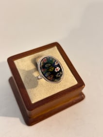 Vintage Sterling Silver Murano Millefori Ring Sz 9