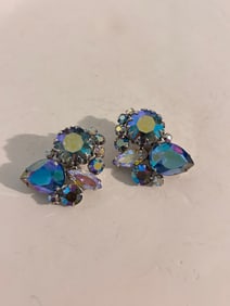 Vintage blue crystal rhinestone Aurora Borealis Earrings
