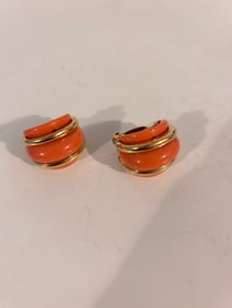 Kenneth J Lane Faux Coral Lucite Rose Enamel Clip On Earrings