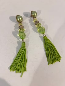 Vintage green rhinestone tassel Earrings