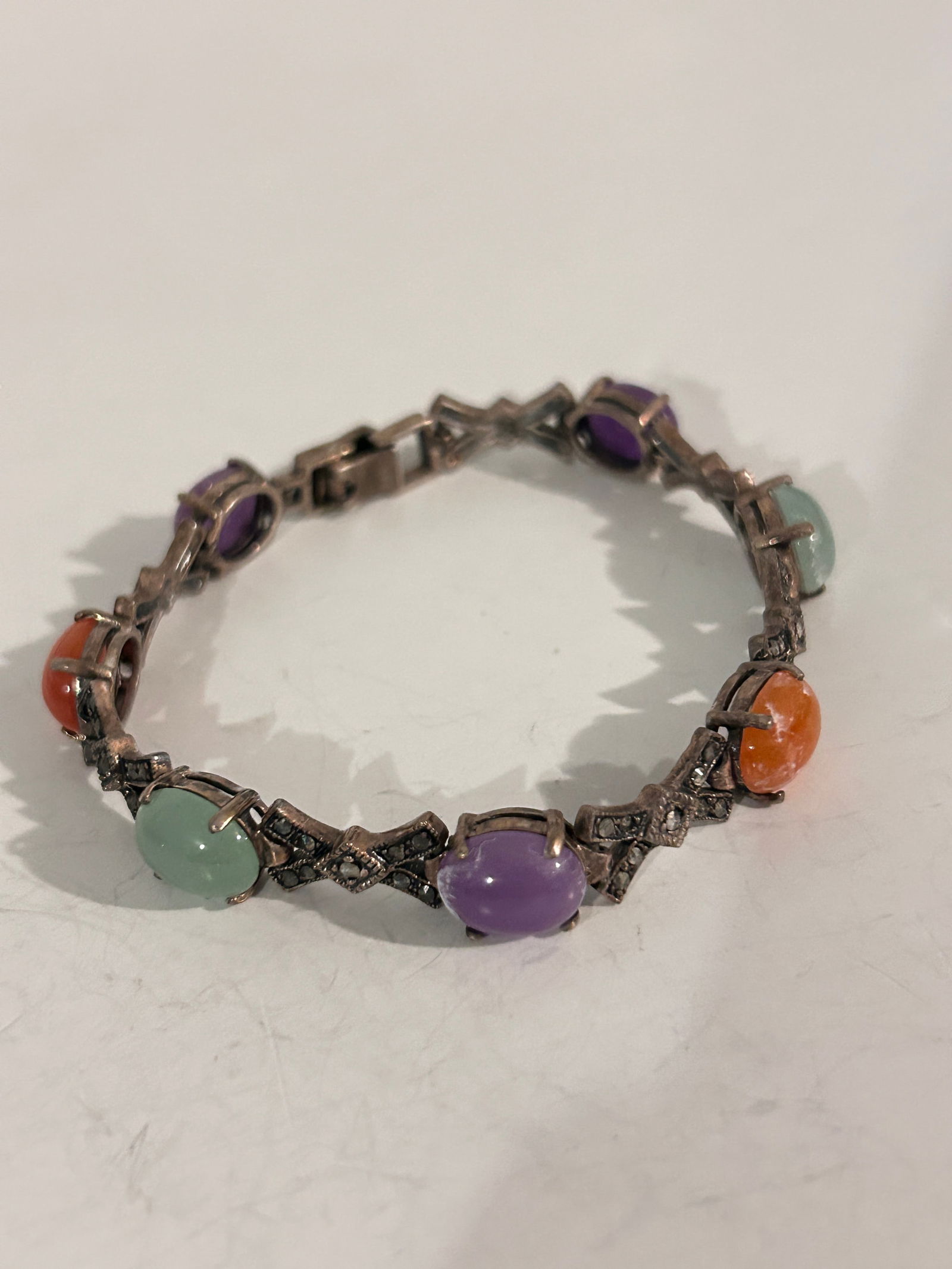 Vintage Sterling Silver Multi Gem stone marcasite Bracelet 8" (1 of 5)