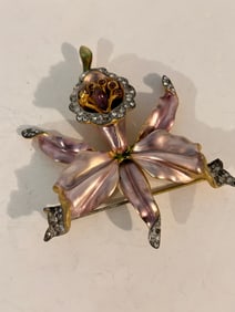 Vintage Gold Tone Unmarked old Coro Orchid Brooch nice 3 1/2"