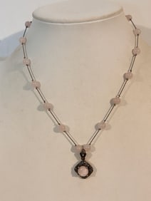 Vintage Sterling Silver pink Jadeite pendant Necklace Sz 15"