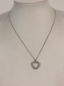Vintage Sterling Silver Rhinestone heart Necklace 17"