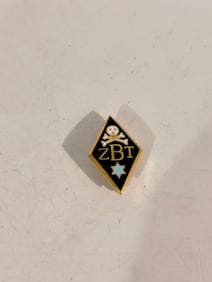 Zeta Beta Tau Gold Tone Star of David & Skull Pinback Lapel Pin