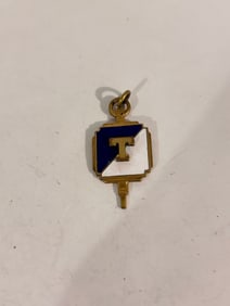 Vintage 1920s enamel T Pendant