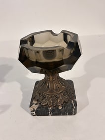 Vtg Bohemian Art Deco Faceted Crystal Ashtray