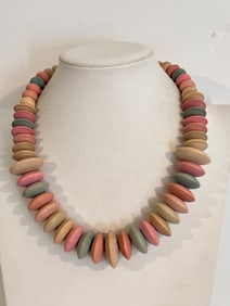 Vintage Wood Bead Necklace Sz 17"