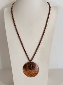 Vintage Copper Pendant Necklace Sz 27"